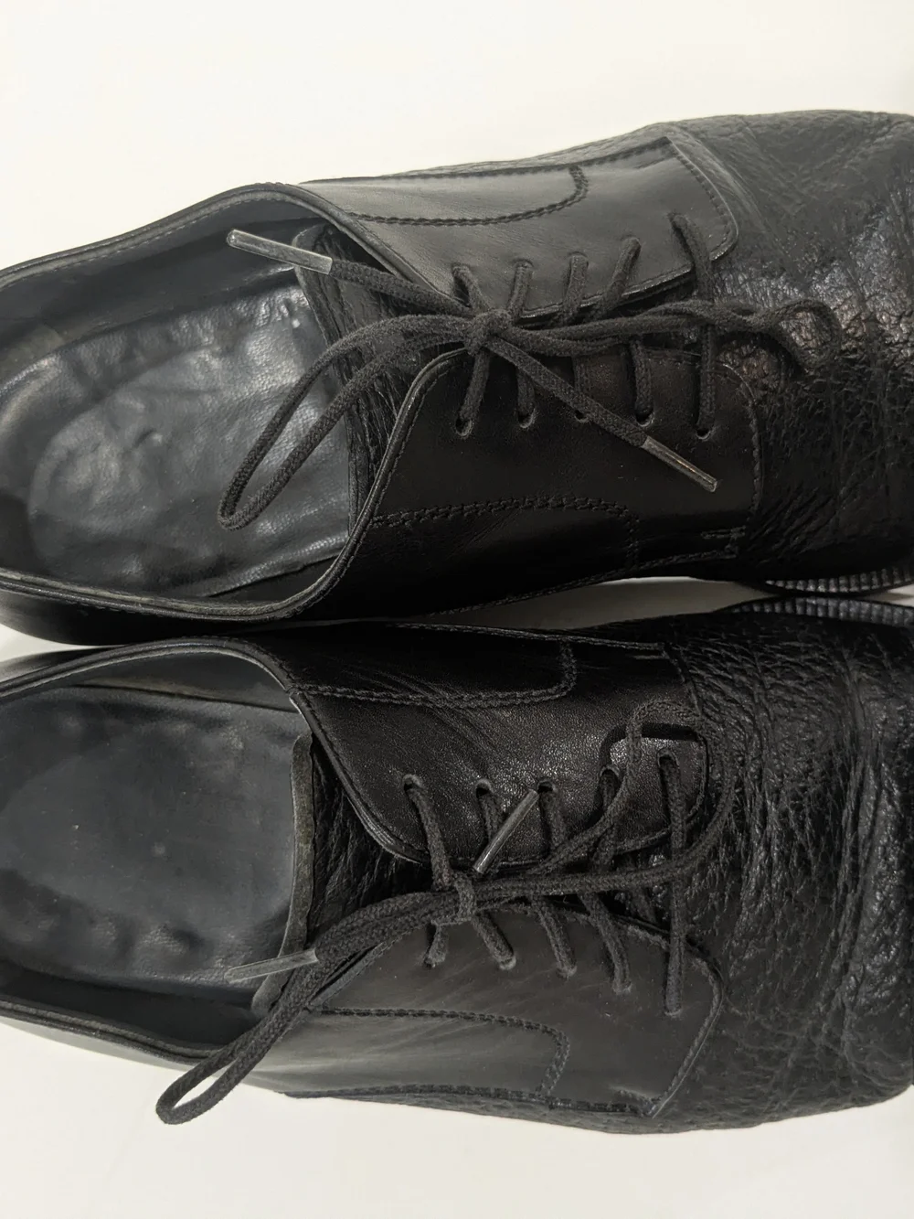 Black Leather Mixed Texture Cap Toe Derby Dress Shoes Men's Vibram Soles Grained